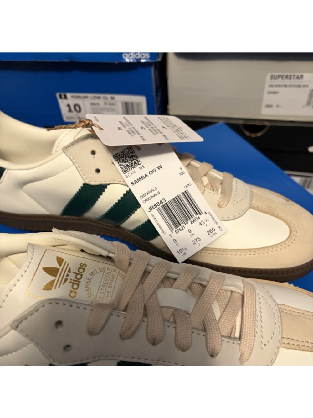 Size 10.5 - adidas Samba OG Off White Collegiate Green W - jr8843 - Picture 6 of 6
